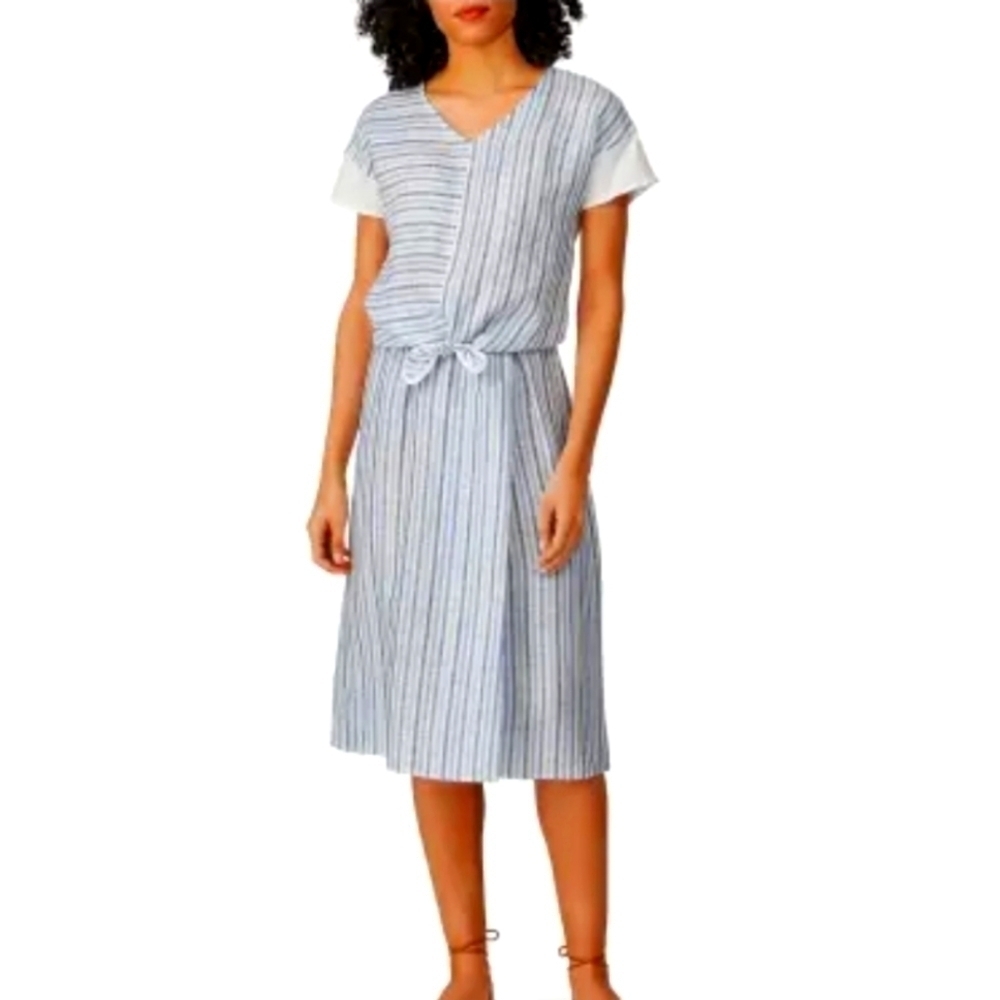 Sita Murt striped knee length linen skirt blue 4